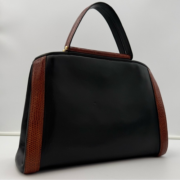 Colombo 1937 Handbags - COLOMBO 1937 MILANO Black w/ Brown Exotic Genuine LIZARD 36 Bag • Made in ITALY